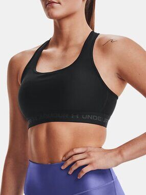 Under Armour Women's XXL Crossback Mid Sports Bra Gym Black/Black/Jet Gray $35